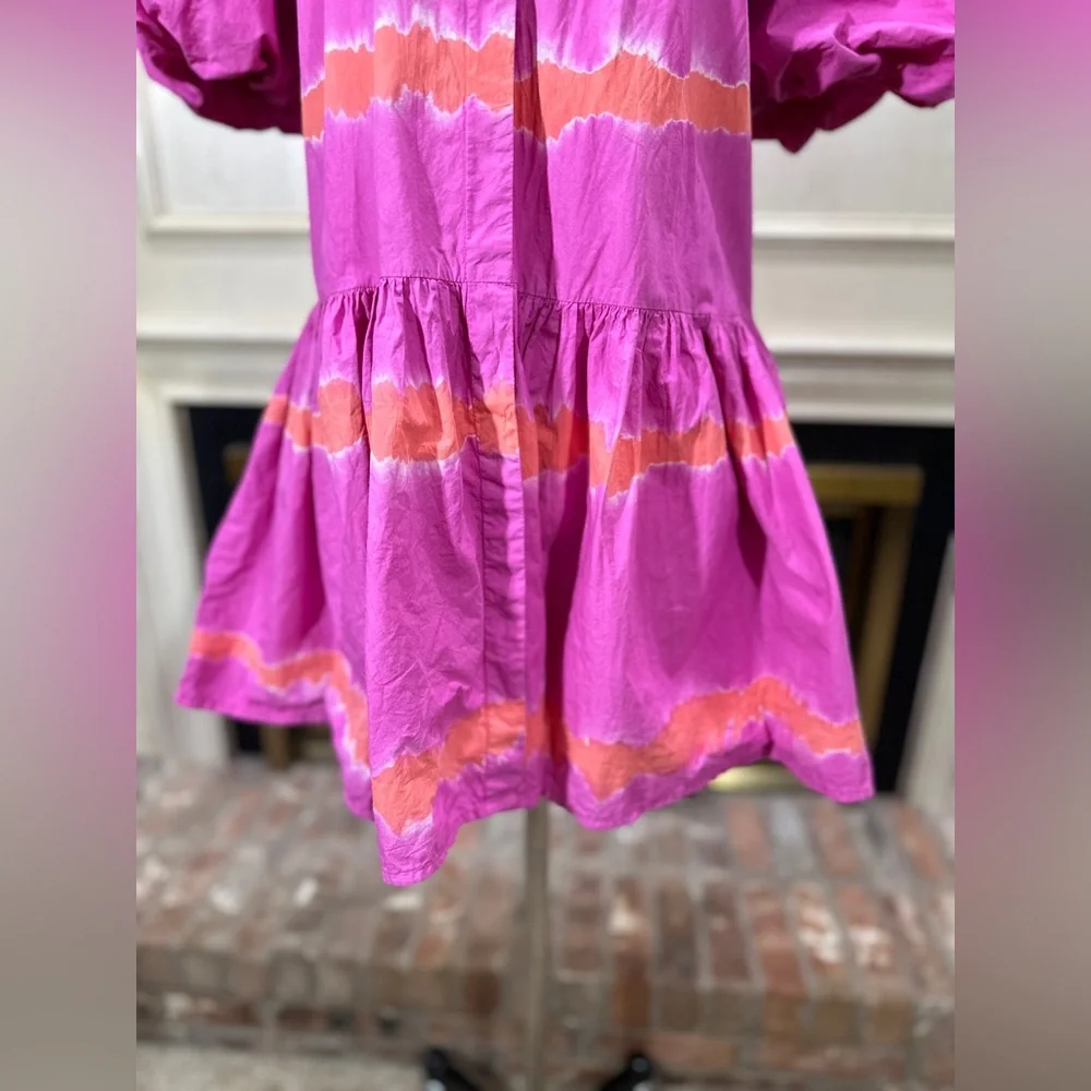 WKND Frock It Balloon Sleeve Shirt Dress Pink Orange Tie‎ Dye - Picture 3 of 12